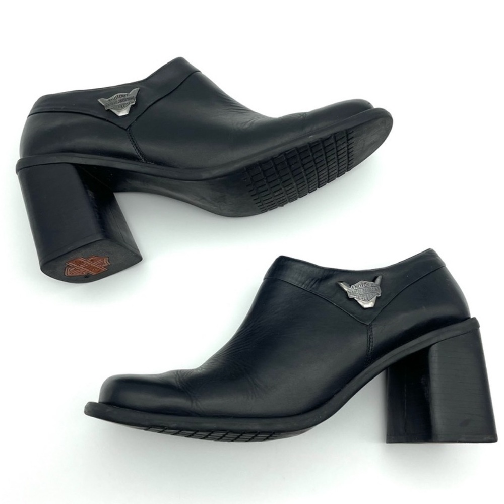 Harley Davidson Women’s Black Boot loafer clog Chunky Heel Leather Size 8.5 Y2k